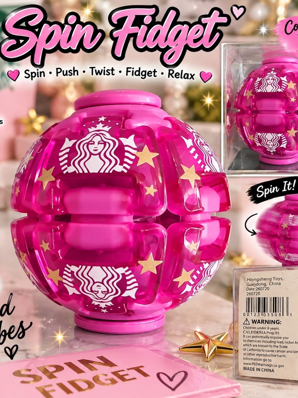 Spin Fidget Toy - Pink Relaxing Puzzle Ball